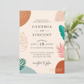 トレンディー抽象芸術熱帯形サマー結婚ズ 招待状 (スタンド正面)