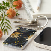 トレンディー抽象芸術黒金ゴールド大理石 キーホルダー (正面右)