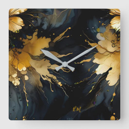 トレンディー抽象芸術黒金ゴールド大理石 スクエア壁時計