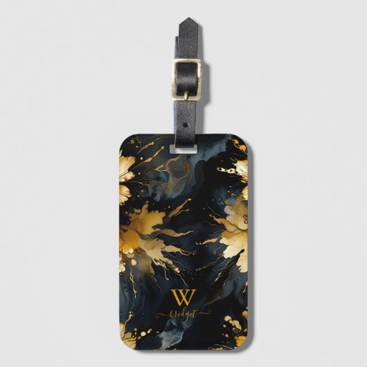 トレンディー抽象芸術黒金ゴールド大理石 ラゲッジタグ (正面縦)