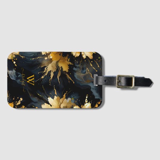 トレンディー抽象芸術黒金ゴールド大理石 ラゲッジタグ (正面横)
