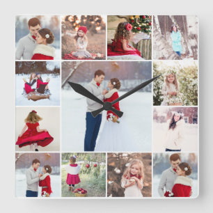 トレンディー数々のフォトコラージュの壁時計 スクエア壁時計