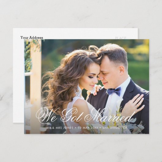 トレンディー新郎新婦の写真結婚の発表 ポストカード (正面/裏面)