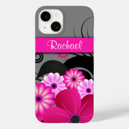 トレンディー明るい赤紫色ピンク及びグレーフローラハイビスカス Case-Mate iPhone 14ケース