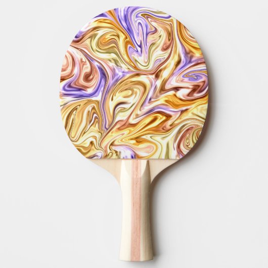 トレンディー明るい金ゴールド紫色の波抽象芸術パターン 卓球ラケット (正面)