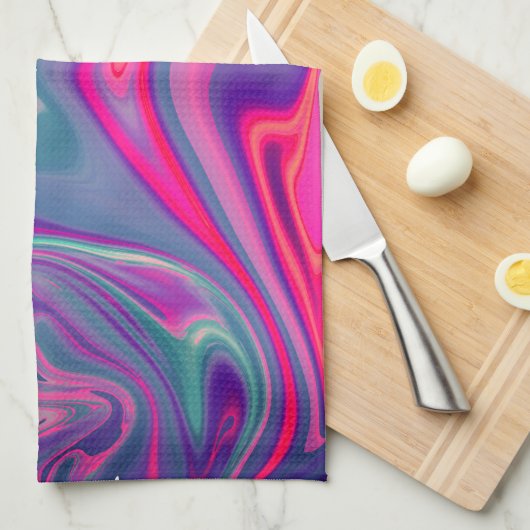 トレンディー明るい青ピンクの緑の抽象芸術パターン キッチンタオル (四つ折り)