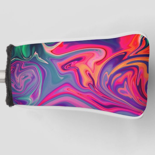 トレンディー明るい青ピンクの緑の抽象芸術パターン ゴルフヘッドカバー (正面)