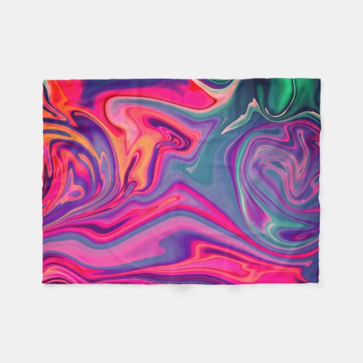 トレンディー明るい青ピンクの緑の抽象芸術パターン フリースブランケット (正面(横))