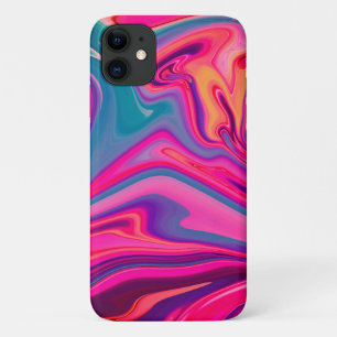 トレンディー明るい青ピンクの緑の抽象芸術パターン iPhone 11 ケース
