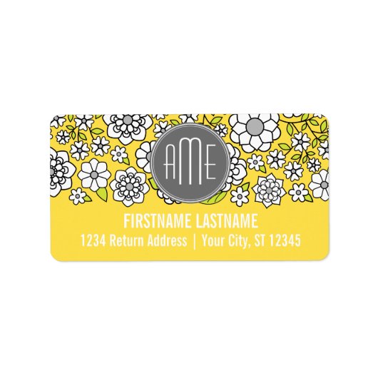 トレンディー春フローライラストレーショングレーと黄色 ラベル (正面)