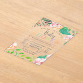 トレンディー春フローラタイポグラフィベビーシャワー アクリル招待状 (レイダウン)