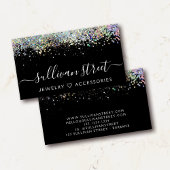 トレンディー書道スクリプトブラックシルバーグリッター 名刺
