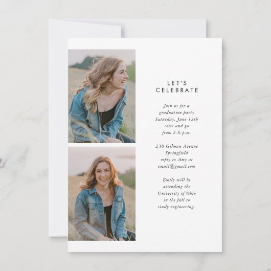 トレンディー書道三写真予算卒業 招待状 (裏面)