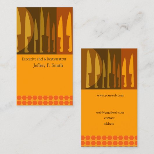 トレンディー最先端キッチン調理師シェフナイフ 名刺 (正面/裏面)