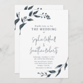 トレンディー木炭植物学QRコード結婚ズ 招待状 (正面/裏面)