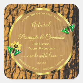 トレンディー木目素朴樹皮製品ラベル スクエアシール