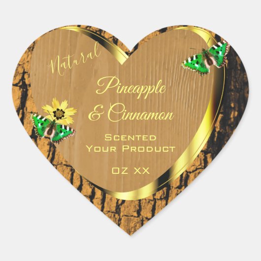 トレンディー木目素朴樹皮製品ラベル ハートシール (正面)