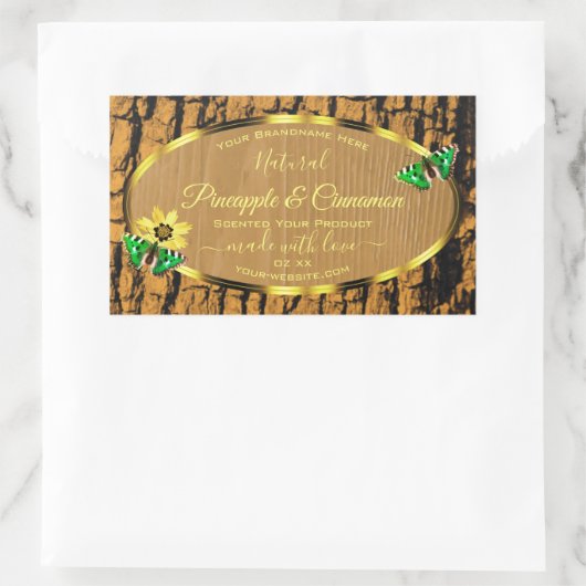 トレンディー木目素朴樹皮製品ラベル 長方形シール (バッグ)