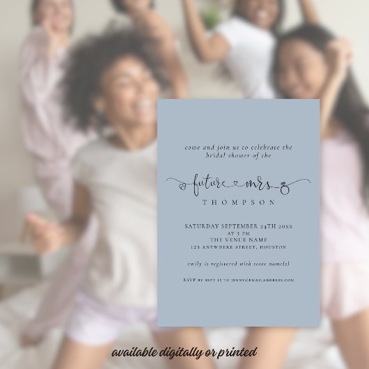 トレンディー未来ミセスブライダルダスティブルーシャワー 招待状