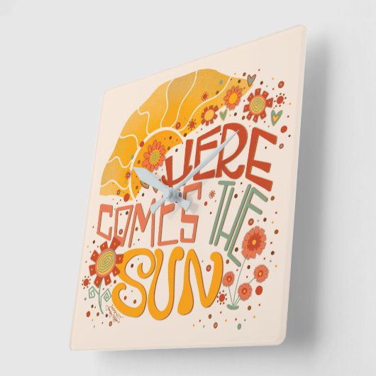 トレンディー来ここ太陽引用文吸光度クロック スクエア壁時計 (傾斜)