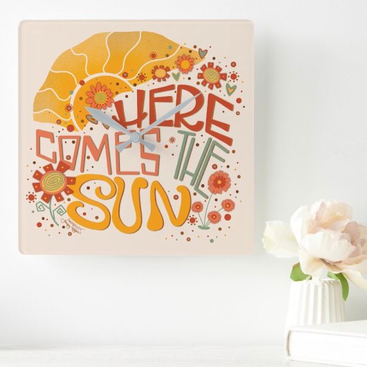 トレンディー来ここ太陽引用文吸光度クロック スクエア壁時計