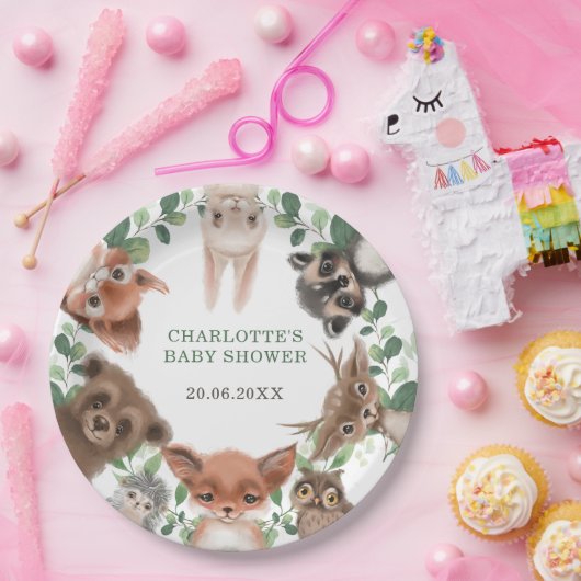 トレンディー森の森林動物の赤ちゃんシャワーの好意 ペーパープレート (パーティー)