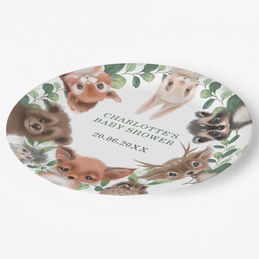 トレンディー森の森林動物の赤ちゃんシャワーの好意 ペーパープレート (アングル)