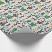 トレンディー植物の恋人は多肉性かわいいピンク ラッピングペーパー (角)