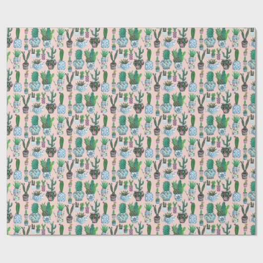 トレンディー植物の恋人は多肉性かわいいピンク ラッピングペーパー (フラット)