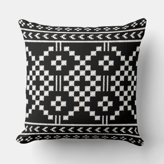 トレンディー民族柄の白黒の幾何学的 クッション (正面)