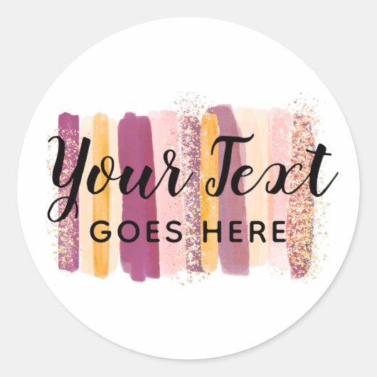 トレンディー水の色のストロ絵を描ークプラムパープル&金ゴールド ラウンドシール (正面)