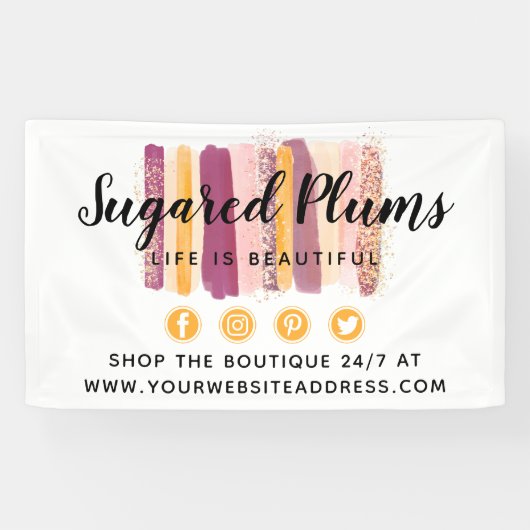 トレンディー水の色のストロ絵を描ークプラムパープル&金ゴールド 横断幕 (横)