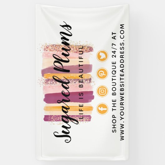 トレンディー水の色のストロ絵を描ークプラムパープル&金ゴールド 横断幕 (縦)