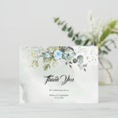 トレンディー水カラーアイスブルーフラワーユーカリ金ゴールド サンキューカード (スタンド正面)