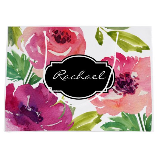 トレンディー水カラーフローラ(名前) ラージペーパーバッグ (正面)