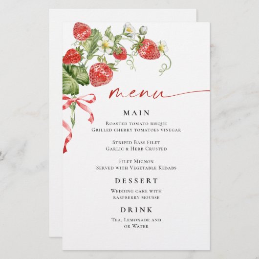 トレンディー水彩いちごブライダルシャワーメニュー (正面/裏面)