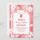 トレンディー水彩いちごベビーファースト誕生日 招待状 (正面)