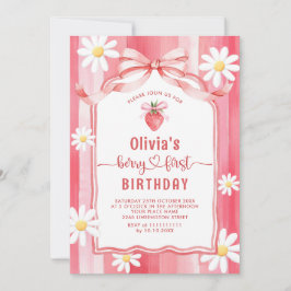 トレンディー水彩いちごベビーファースト誕生日 招待状