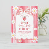 トレンディー水彩いちごベビーファースト誕生日 招待状 (スタンド正面)