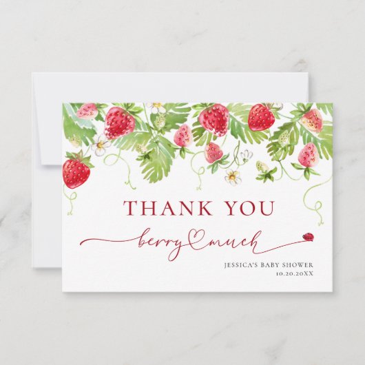 トレンディー水彩いちご赤ちゃんシャワーありがとう サンキューカード (正面)