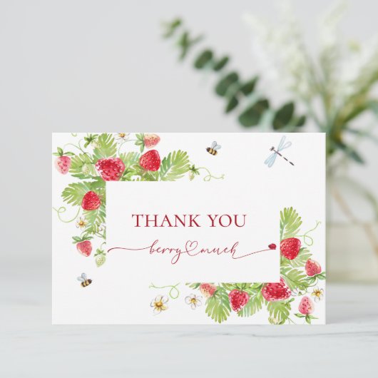 トレンディー水彩いちご赤ちゃんシャワーありがとう サンキューカード (スタンド正面)