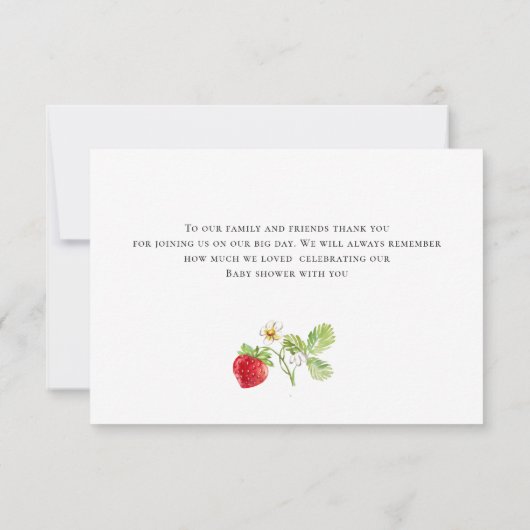トレンディー水彩いちご赤ちゃんシャワーありがとう サンキューカード (裏面)