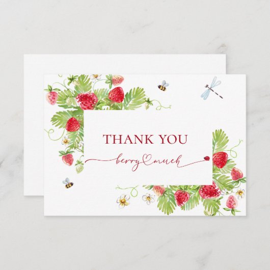 トレンディー水彩いちご赤ちゃんシャワーありがとう サンキューカード (正面/裏面)