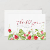 トレンディー水彩いちご赤ちゃんシャワーありがとう サンキューカード (正面/裏面)