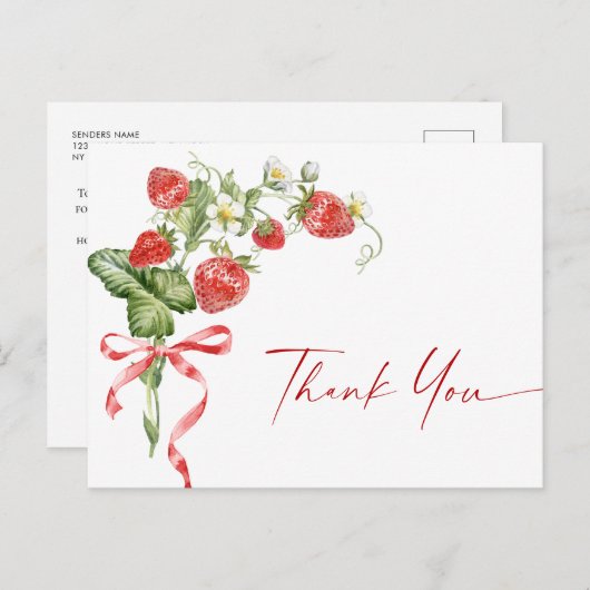トレンディー水彩いちご赤ちゃんシャワーありがとう ポストカード (正面/裏面)