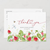 トレンディー水彩いちご赤ちゃんシャワーありがとう ポストカード (正面/裏面)
