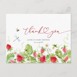 トレンディー水彩いちご赤ちゃんシャワーありがとう ポストカード