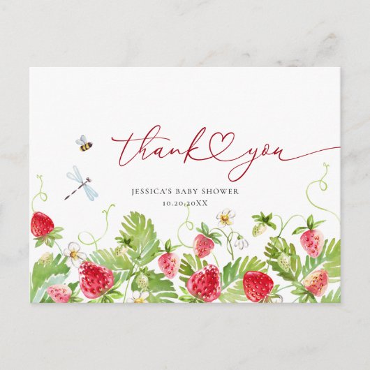 トレンディー水彩いちご赤ちゃんシャワーありがとう ポストカード (正面)