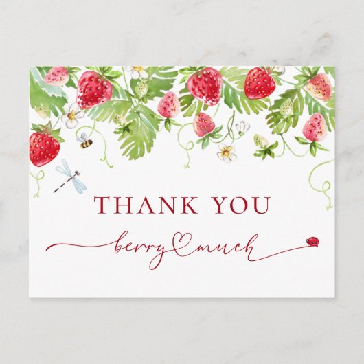 トレンディー水彩いちご赤ちゃんシャワーありがとう ポストカード (正面)