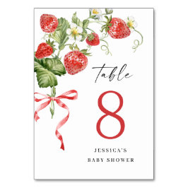 トレンディー水彩いちご赤ちゃんシャワー テーブルナンバー